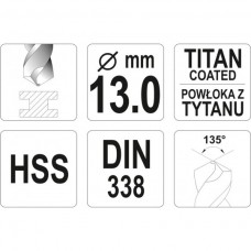 YATO Burghiu pentru metal HSS-TiN, diametru 13mm..